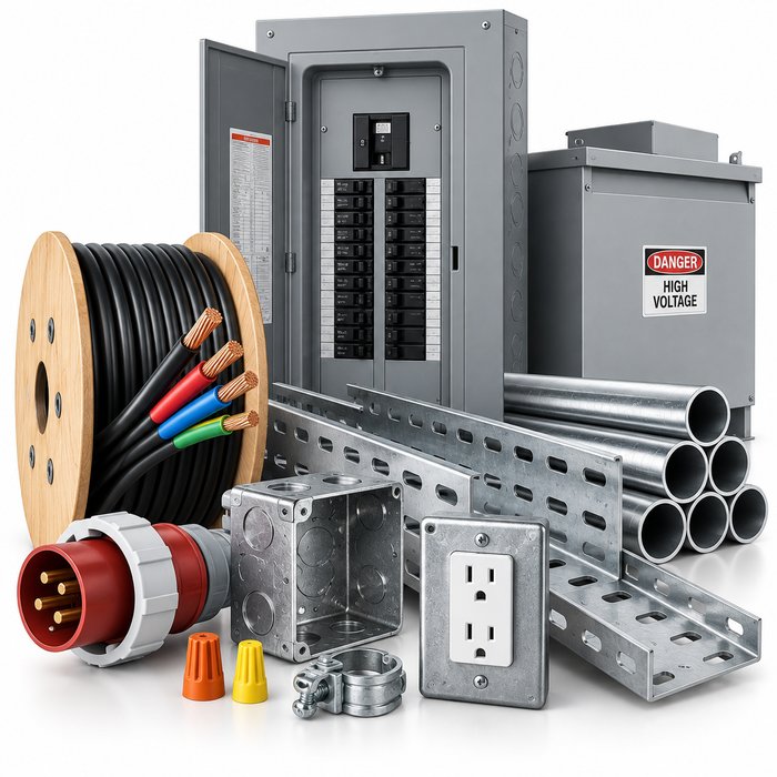Electrical panels, conduit and cable tray